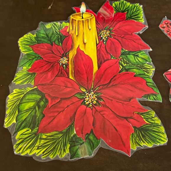 Vintage Christmas Holiday 4 Cut Outs Bell Candy Cane Poinsettia Bird Candle USA - Picture 4 of 12